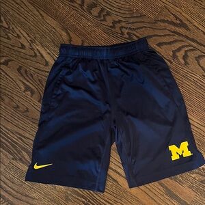 Nike Youth Navy Blue Athletic Shorts with Yellow Michigan Logo